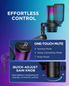 InnoGear CM38D USB Gaming Microphone Set, Noise Cancellation Condenser Mic with Boom Arm RGB Mute Headphones Jack for Streaming Podcasting Recording Vocal PC Computer YouTube Discord PS4 PS5, Black