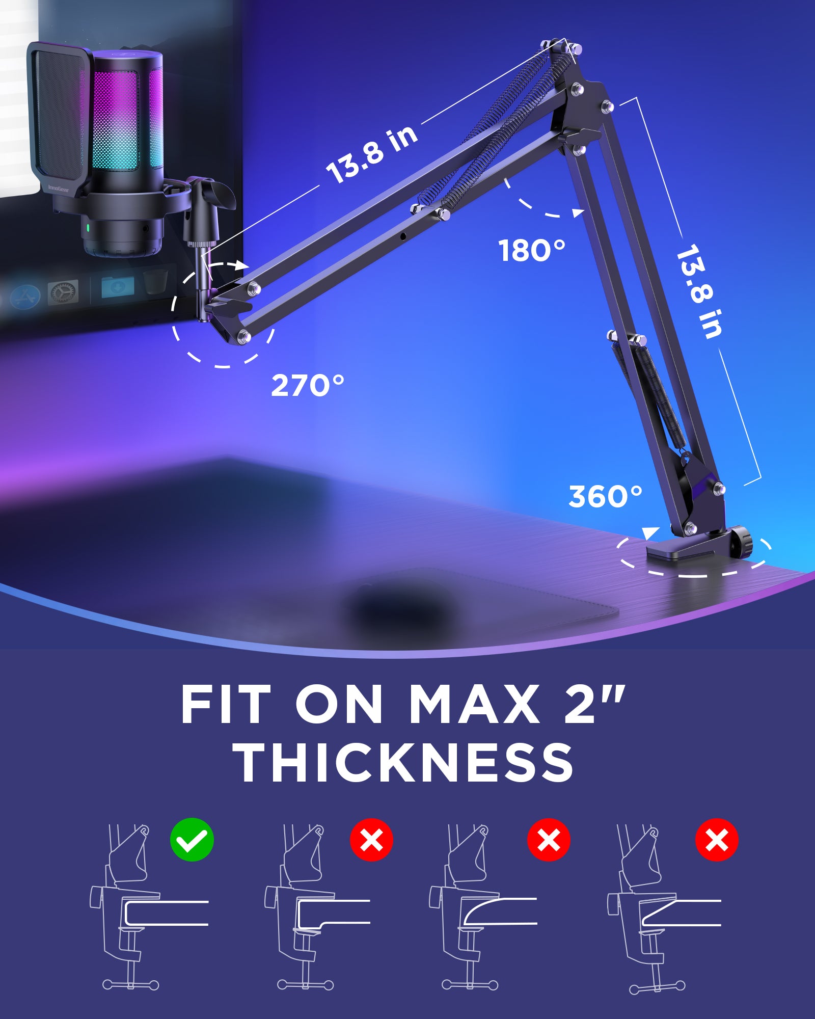 InnoGear CM38X Gaming USB Microphone, AI-Noise Cancelling Condenser Mi