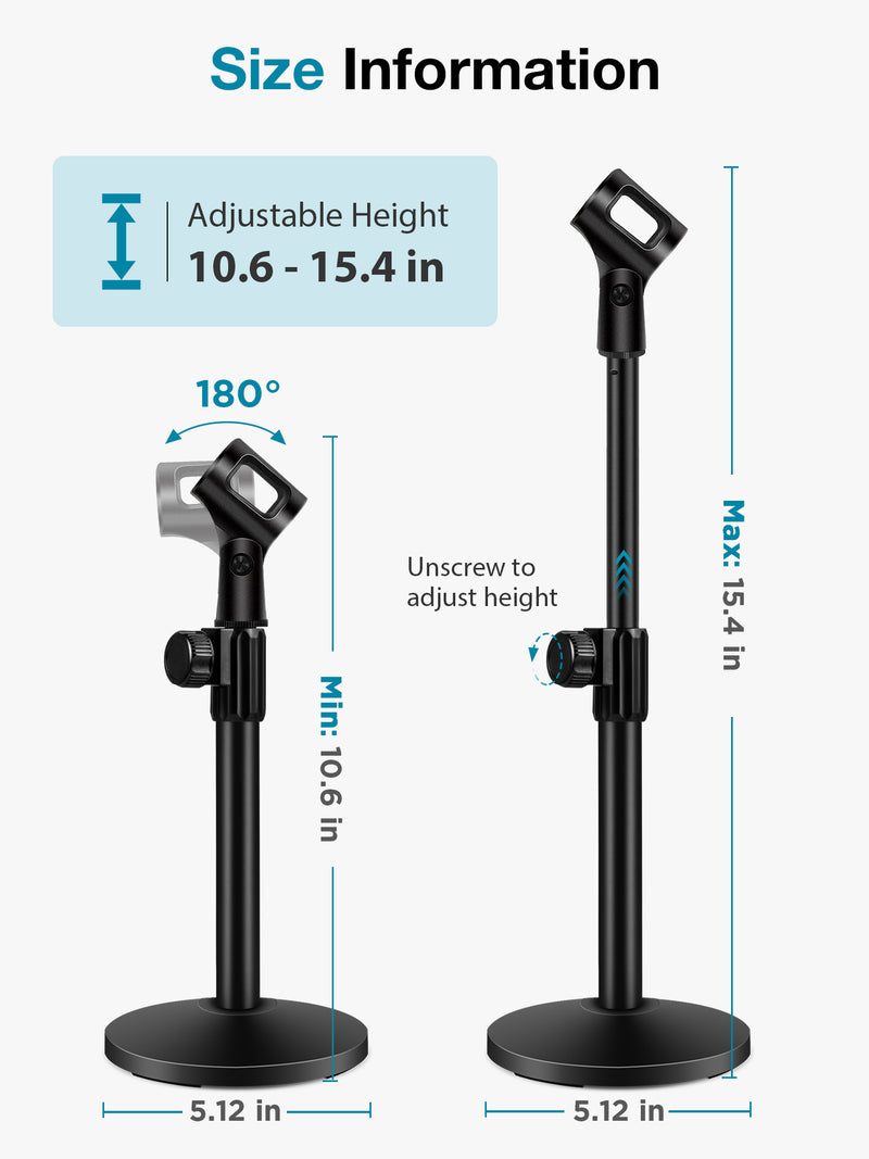 InnoGear Desktop Microphone Stand, 4 Pack Upgraded Adjustable Table Mic Stand with Mic Clip and 5/8" Male to 3/8" Female Screw for Blue Yeti Snowball Spark & Other Microphone