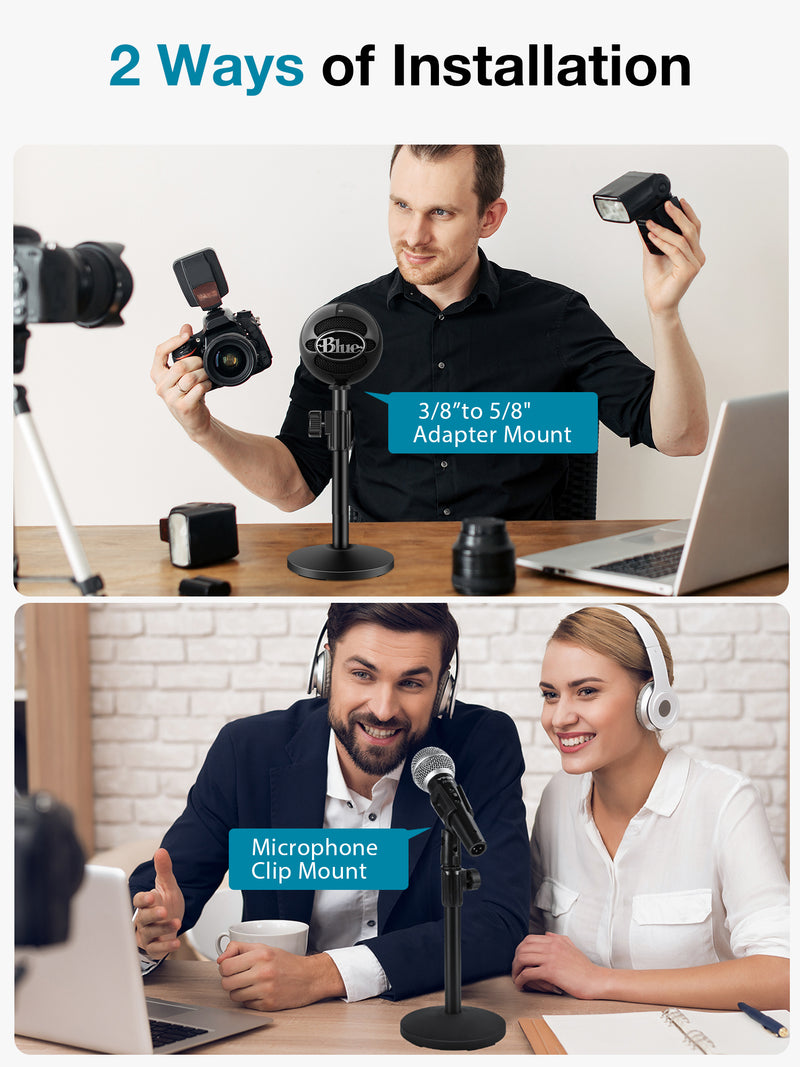 InnoGear Desktop Microphone Stand, 4 Pack Upgraded Adjustable Table Mic Stand with Mic Clip and 5/8" Male to 3/8" Female Screw for Blue Yeti Snowball Spark & Other Microphone