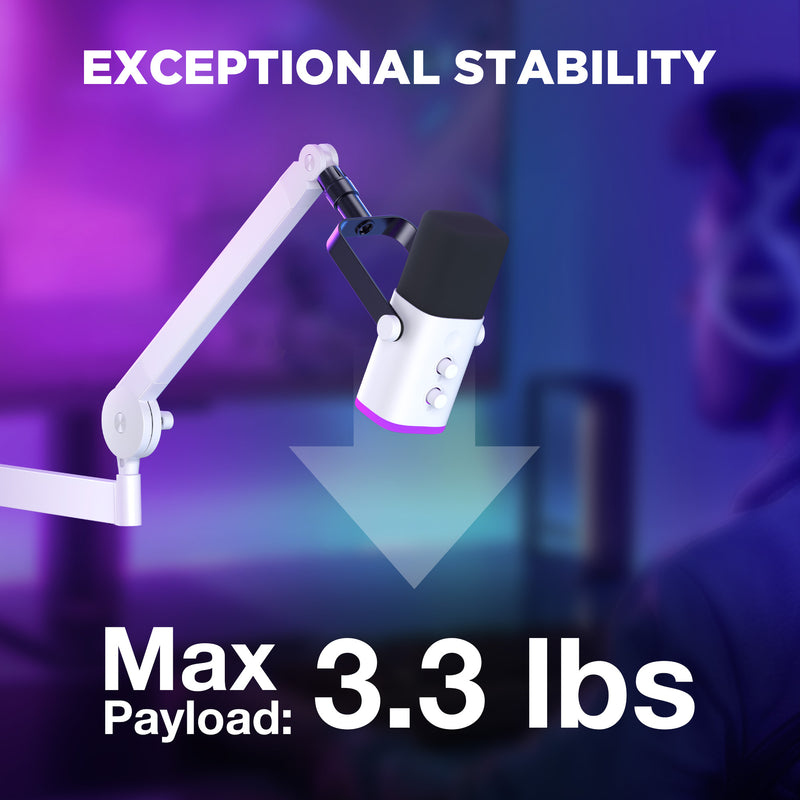 InnoGear Low Profile Mic Arm, 360° Rotatable Microphone Boom Arm Mic Stand for Fifine AM8 K669B Blue Yeti HyperX QuadCast SoloCast AT2020, with Mic Clip 3/8" to 5/8", 3/8" to 1/4" Adapter, White