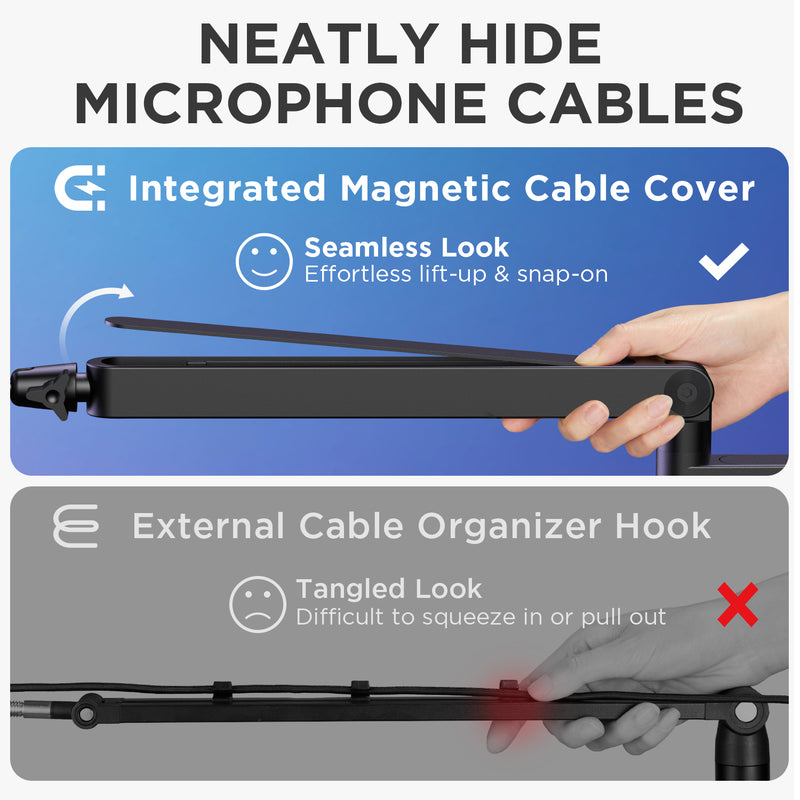 InnoGear Microphone Boom Arm, 360° Rotatable Low Profile Mic Stand with Magnetic Cable Management Desk Mount for Fifine AM8 K669B Blue Yeti HyperX QuadCast SoloCast AT2020, Black