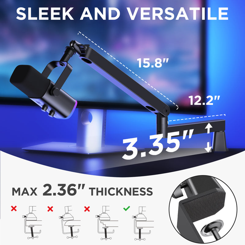 InnoGear Microphone Boom Arm, 360° Rotatable Low Profile Mic Stand with Magnetic Cable Management Desk Mount for Fifine AM8 K669B Blue Yeti HyperX QuadCast SoloCast AT2020, Black