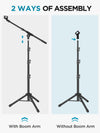 InnoGear Microphone Stand, 2 Pack Tripod Boom Arm Floor Mic Stand Height Adjustable with Carrying Bag 2 Mic Clips 38 to 58 Adapter for Singing Podcast for Blue Yeti Shure SM58 SM48 Samson Q2U
