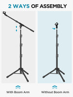InnoGear Microphone Stand, 2 Pack Tripod Boom Arm Floor Mic Stand Height Adjustable with Carrying Bag 2 Mic Clips 38 to 58 Adapter for Singing Podcast for Blue Yeti Shure SM58 SM48 Samson Q2U