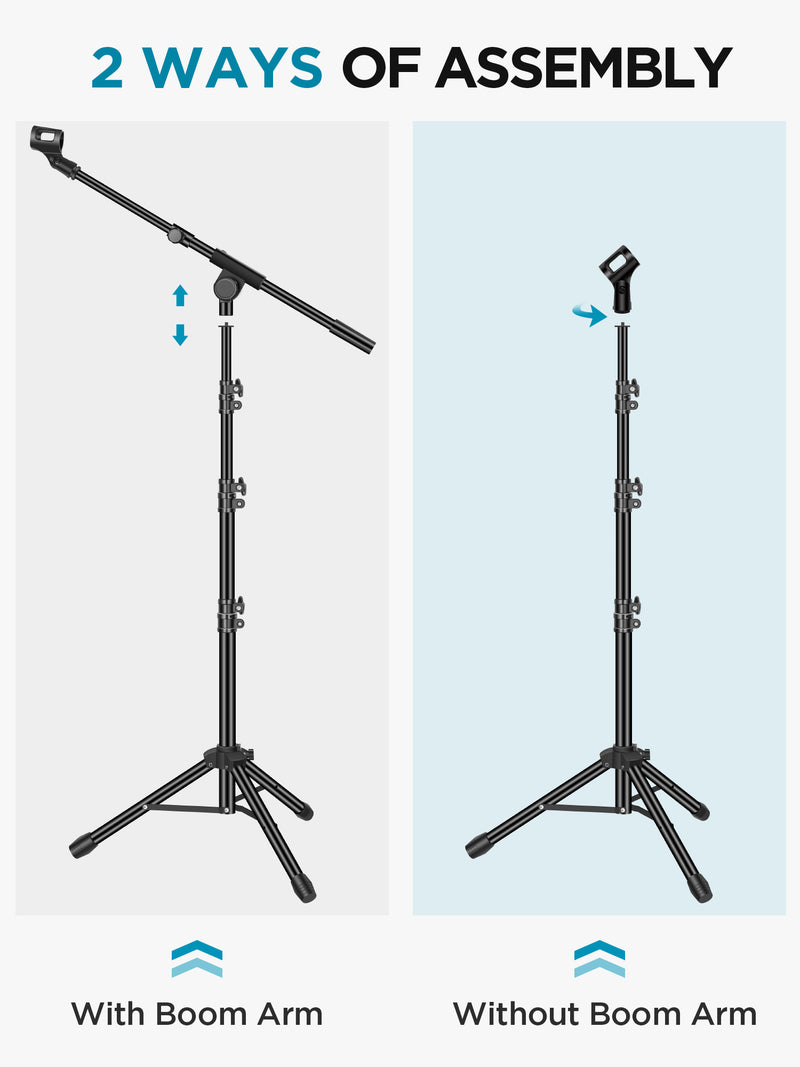 InnoGear Microphone Stand, 2 Pack Tripod Boom Arm Floor Mic Stand Height Adjustable with Carrying Bag 2 Mic Clips 38 to 58 Adapter for Singing Podcast for Blue Yeti Shure SM58 SM48 Samson Q2U