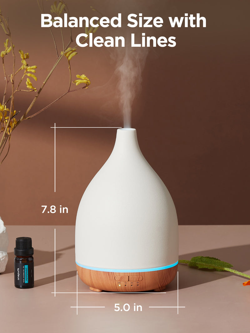 InnoGear Oil Diffuser, 300ML Ceramic Diffuser for Essential Oils Handcrafted Aromatherapy Diffuser Ultrasonic Cool Mist Humidifier with 2 Mist Modes Waterless Auto Off for Room Office, White
