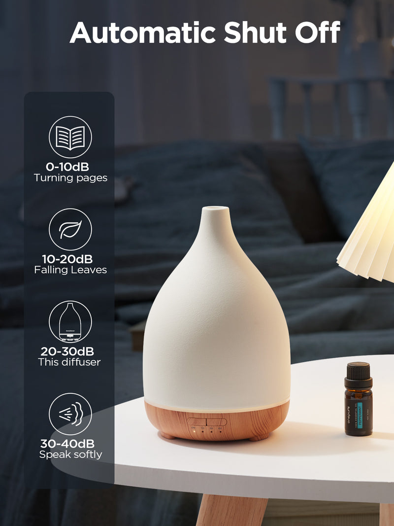 InnoGear Oil Diffuser, 300ML Ceramic Diffuser for Essential Oils Handcrafted Aromatherapy Diffuser Ultrasonic Cool Mist Humidifier with 2 Mist Modes Waterless Auto Off for Room Office, White