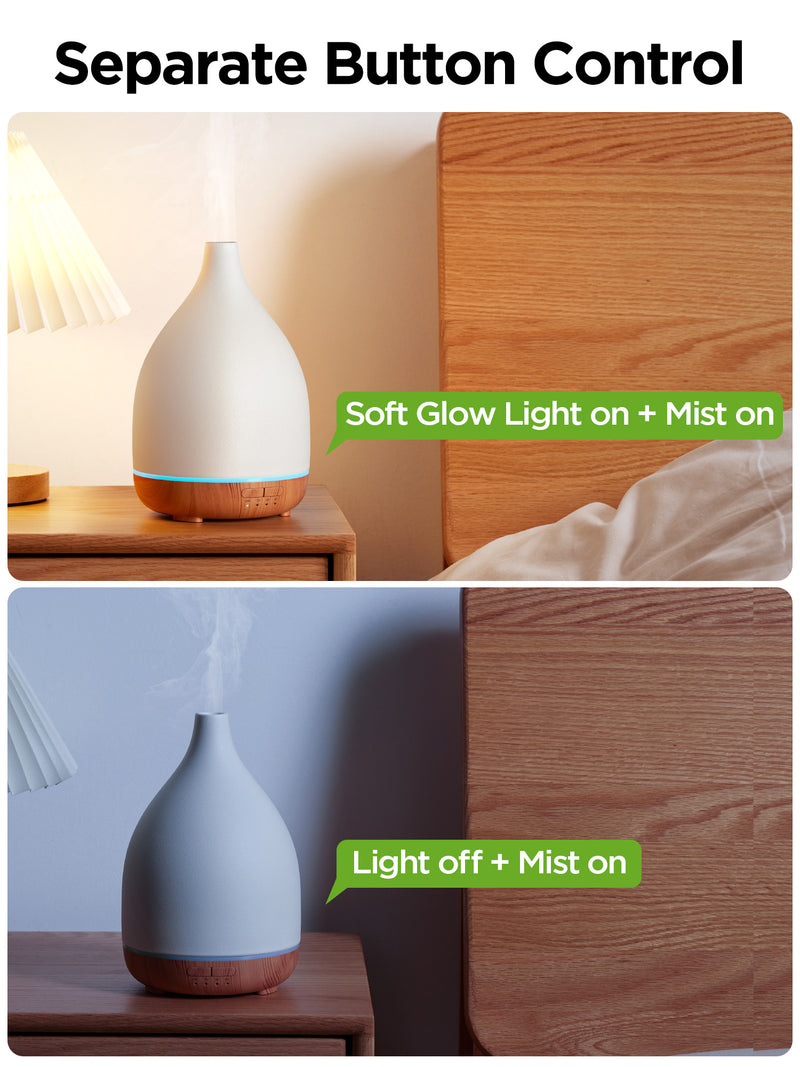 InnoGear Oil Diffuser, 300ML Ceramic Diffuser for Essential Oils Handcrafted Aromatherapy Diffuser Ultrasonic Cool Mist Humidifier with 2 Mist Modes Waterless Auto Off for Room Office, White