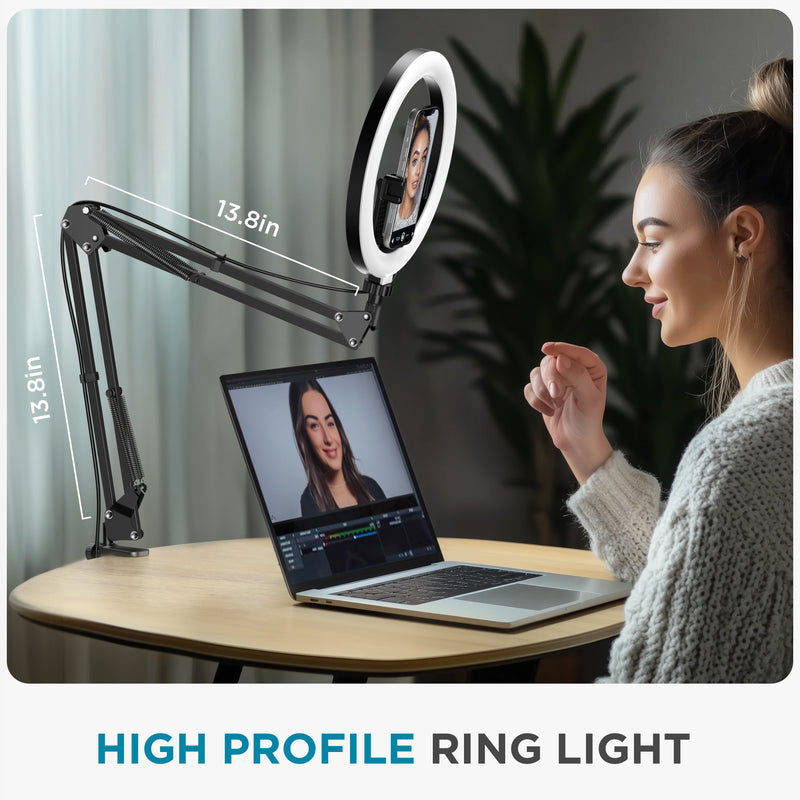 InnoGear Ring Light for Iphone, 10" Selfie Ring Light with Arm Stand Overhead Camera Mount LED Selfie Light with Phone Holder Remote Desk Light Canvas Lamp for Video Recording TikTok Live Stream
