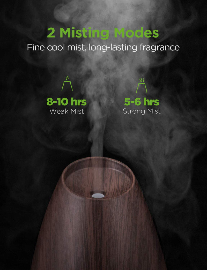InnoGear Essential Oil Diffusers, 400ml Aromatherapy Diffuser for Essential Oils Cool Mist Humidifier with 4 Timer Adjustable Mist Waterless Auto-Off for Home Office Bedroom, Brown Wood Grain