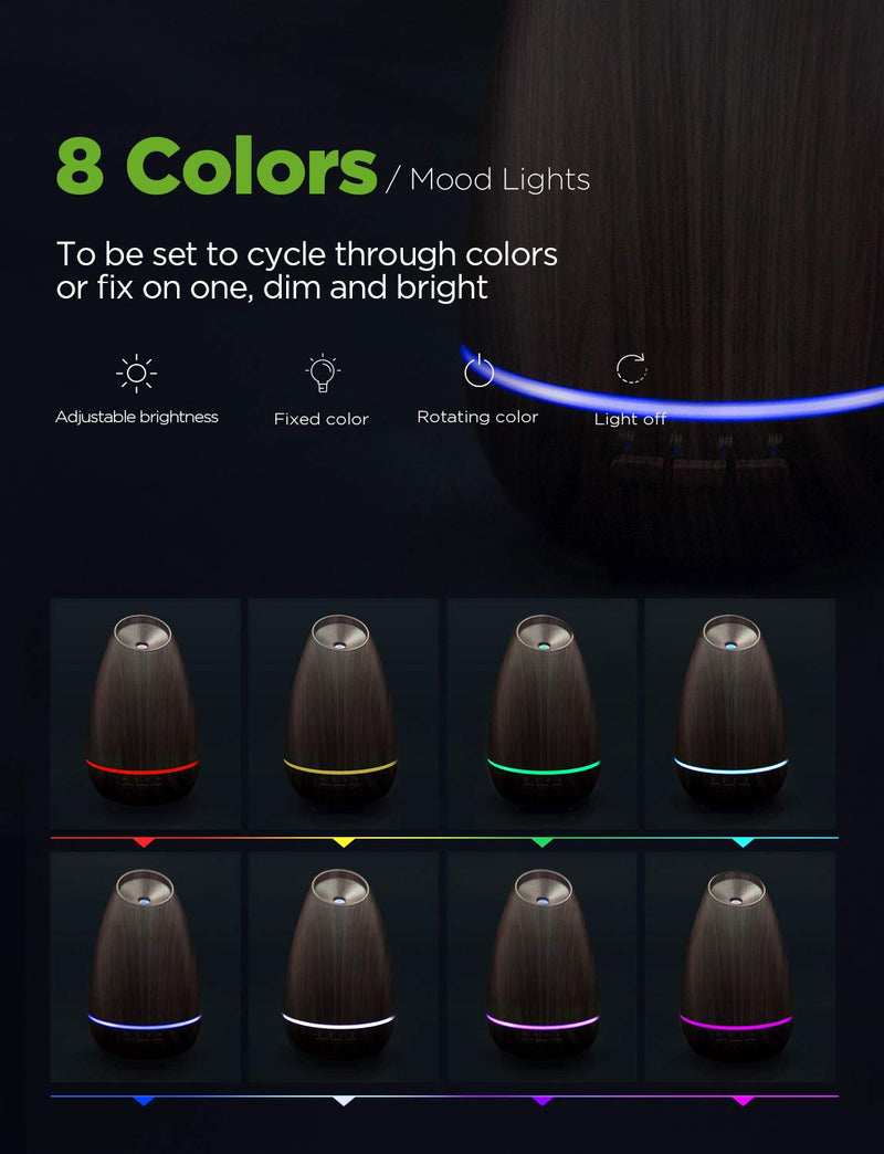 InnoGear Essential Oil Diffusers, 400ml Aromatherapy Diffuser for Essential Oils Cool Mist Humidifier with 4 Timer Adjustable Mist Waterless Auto-Off for Home Office Bedroom, Brown Wood Grain