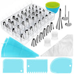 InnoGear 68-Pieces Cake Piping Nozzles Tips Kits with 2 Reusable Piping Bags Icing Bag, 2 Coupler, 3 Plastic Scrapers and Storage Case, Stainless Steel, Silver [UK]