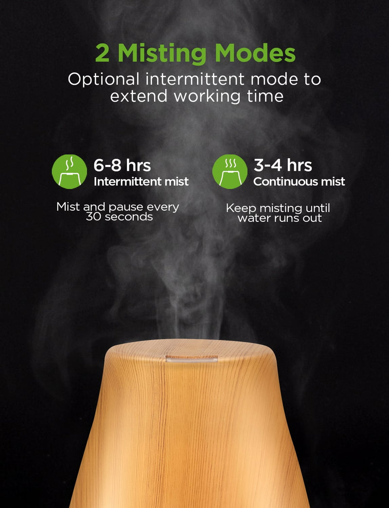 InnoGear Essential Oil Diffuser, Upgraded Diffusers for Essential Oils Aromatherapy Diffuser Cool Mist Humidifier with 7 Colors Lights 2 Mist Mode Waterless Auto Off for Home Office Room, 100ml, Yellow