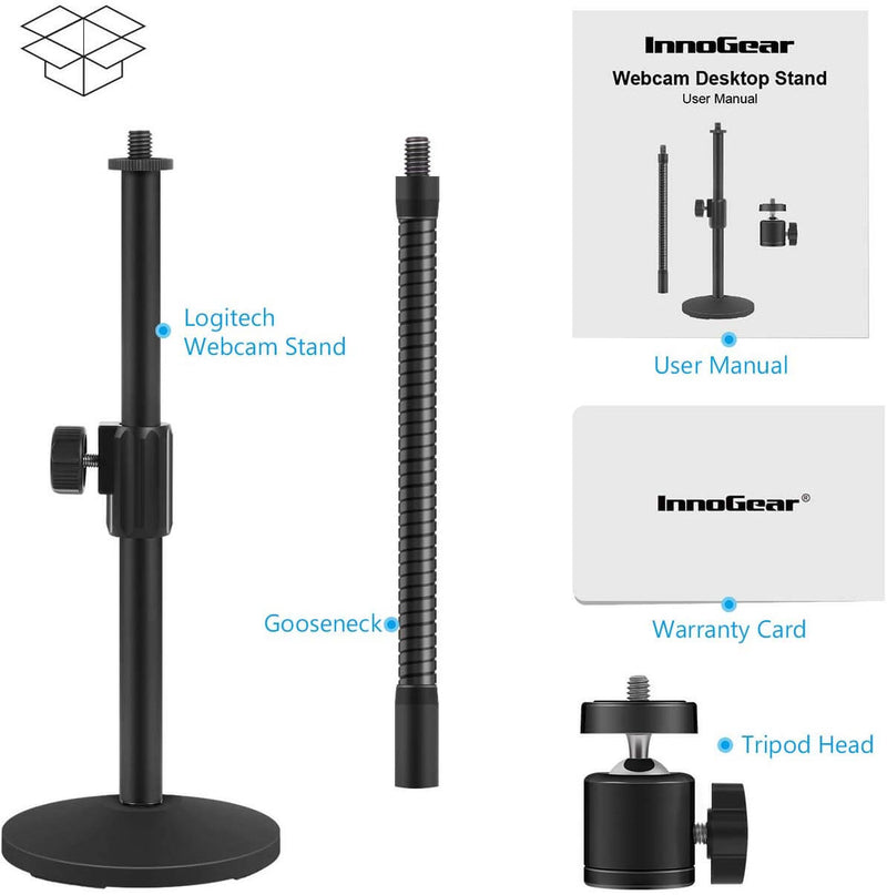 InnoGear Upgraded Webcam Desktop Stand Adjustable Flexible Holder Stand with Tripod Head, Gooseneck and Base for Logitech Webcam C922 C930e C920S C920 C615 and BRIO and Other Devices with 1/4" Thread