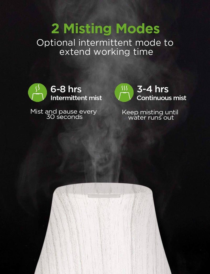 InnoGear Essential Oil Diffuser, Upgraded Diffusers for Essential Oils Aromatherapy Diffuser Cool Mist Humidifier with 7 Colors Lights 2 Mist Mode Waterless Auto Off for Home Office Room, 100ml, White Grey