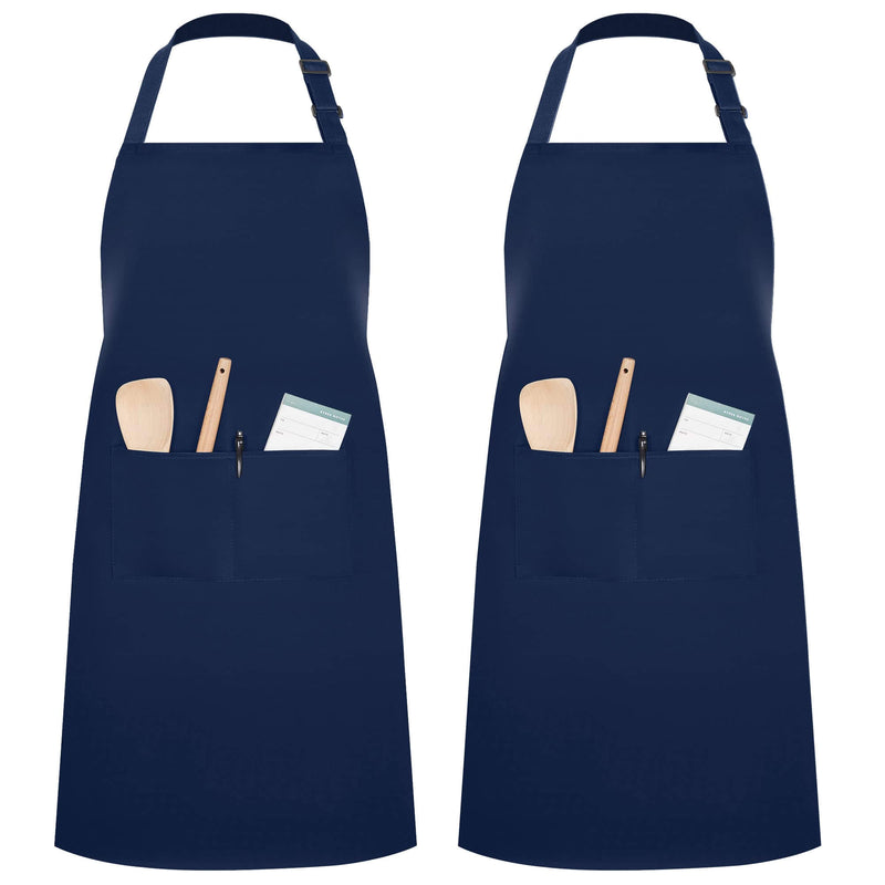InnoGear 2 Pack Unisex Adjustable Bib Apron with 2 Pockets Cooking Kitchen Chef Women Men Aprons for Home Kitchen, Restaurant, Coffee house (Blue, Polyester) [UK]