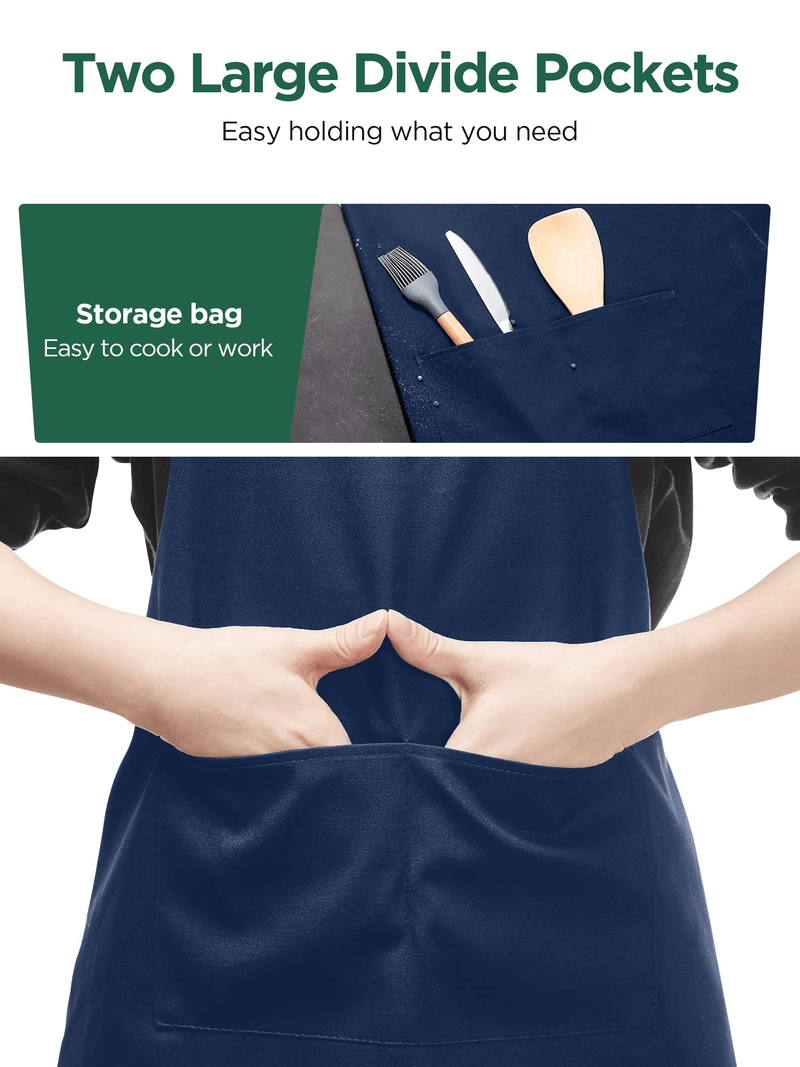 InnoGear 2 Pack Unisex Adjustable Bib Apron with 2 Pockets Cooking Kitchen Chef Women Men Aprons for Home Kitchen, Restaurant, Coffee house (Blue, Polyester) [UK]