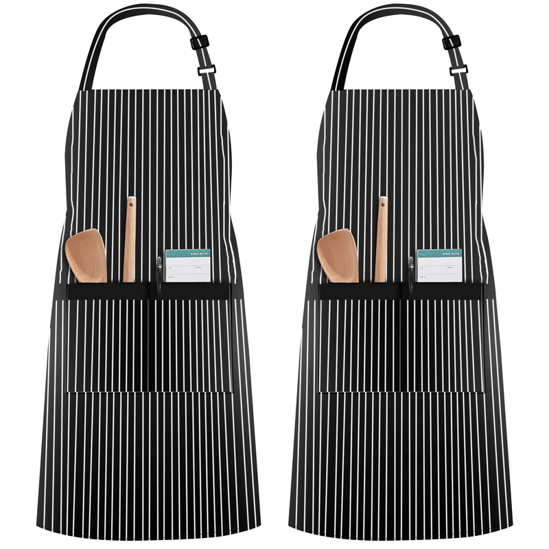 InnoGear 2 Pack Unisex Adjustable Bib Apron with 2 Pockets Cooking Kitchen Chef Women Men Aprons for Home Kitchen, Restaurant, Coffee house (Stripe,Thick Polyester) [UK]