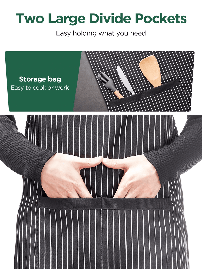 InnoGear 2 Pack Unisex Adjustable Bib Apron with 2 Pockets Cooking Kitchen Chef Women Men Aprons for Home Kitchen, Restaurant, Coffee house (Stripe,Thick Polyester) [UK]