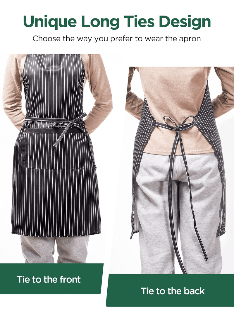 InnoGear 2 Pack Unisex Adjustable Bib Apron with 2 Pockets Cooking Kitchen Chef Women Men Aprons for Home Kitchen, Restaurant, Coffee house (Stripe,Thick Polyester) [UK]