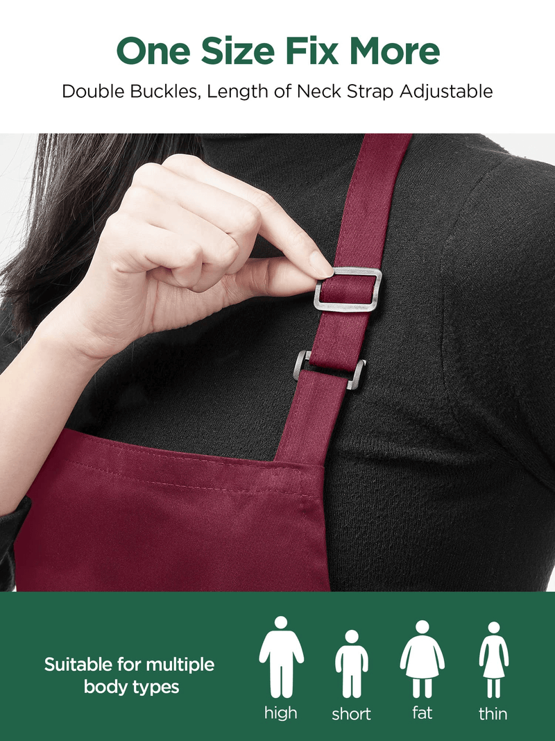 InnoGear 2 Pack Unisex Adjustable Bib Apron with 2 Pockets Cooking Kitchen Chef Women Men Aprons for Home Kitchen, Restaurant, Coffee house (Wine, Polyester) [UK]