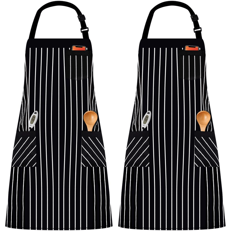 InnoGear 2 Pack Unisex Adjustable Bib Apron with 3 Pockets Cooking Kitchen Chef Women Men Aprons for Home Kitchen, Restaurant, Coffee house (Black, Polyester Yarn Dyed) [UK]