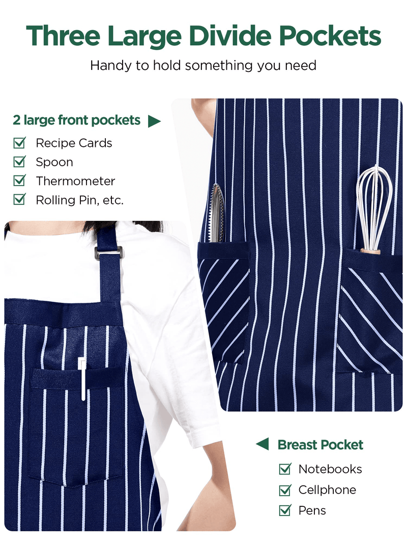 InnoGear 2 Pack Unisex Adjustable Bib Apron with 3 Pockets Cooking Kitchen Chef Women Men Aprons for Home Kitchen, Restaurant, Coffee house (Blue, Polyester Yarn Dyed) [UK]