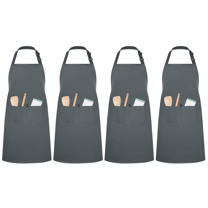 InnoGear 4 Packs Apron, Unisex Adjustable Apron with Pockets for Home Kitchen Cooking, Restaurant, Coffee house (Grey, Polyester) [UK]