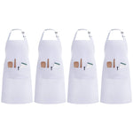 InnoGear 4 Packs Apron, Unisex Adjustable Apron with Pockets for Home Kitchen Cooking, Restaurant, Coffee house (White, Polyester) [UK]