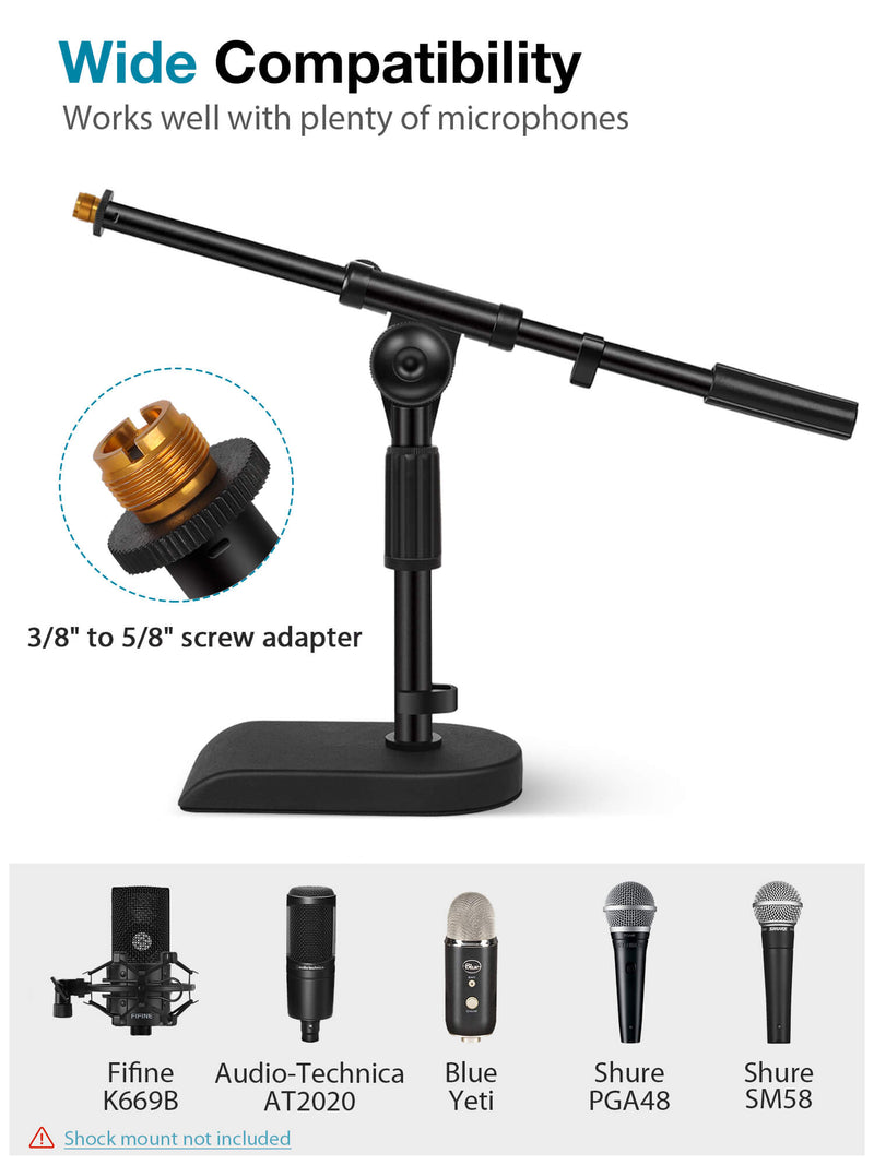 InnoGear Adjustable Desk Microphone Stand, Weighted Base with Soft Grip Twist Clutch, Boom Arm, 3/8" and 5/8" Threaded Mounts for Kick Drums, Guitar Amps, Blue Yeti and Blue Snowball