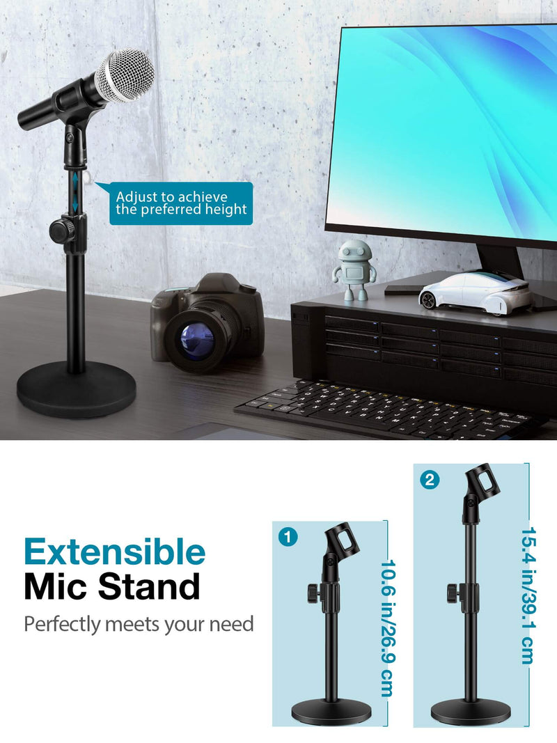 InnoGear Desktop Microphone Stand, Upgraded Adjustable Table Mic Stand with Mic Clip and 5/8" Male to 3/8" Female Screw for Blue Yeti Snowball Spark & Other Microphone