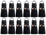 InnoGear Aprons 12 Pcs Chef Aprons with 2 Pockets Unisex Adjustable Men Aprons Women Aprons for Home Kitchen, Restaurant, Coffee house (Black Polyester) [UK]