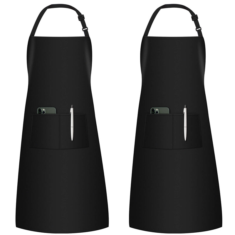 InnoGear 2 Pack Adjustable Bib Aprons, Waterdrop Resistant Apron with 2 Pockets Cooking Kitchen Restaurant Aprons for BBQ Drawing, Women Men Chef (Black)