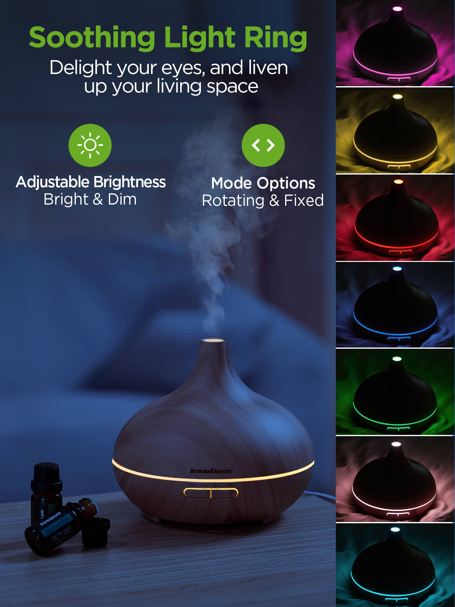 InnoGear 300ml Essential Oil Diffuser Aroma Diffuser Cool Mist Humidifier  Ultrasonic Aromatherapy Diffusers with 4 Timer Settings Adjustable Mist  Mode