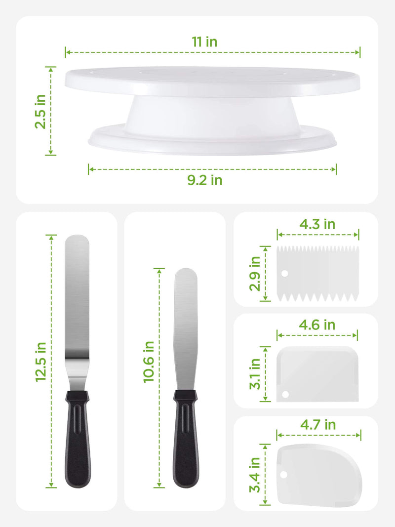 InnoGear Cake Turntable, Rotating Cake Stand with 3 Icing Smoother, 12 Cake Piping Nozzles Tips, 2 Coupler and 50 Disposable Pastry Bags, Straight & Offset Spatula, Stainless Steel [UK]