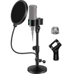 InnoGear Desktop Mic Stand, Adjustable Microphone Stand Desk for Hyper X QuadCast Yeti with Mic Holder Max Clamping Range 58mm, Pop Filter, 3/8" and 5/8" Adapter, Mic Clip