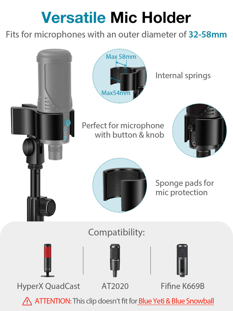 InnoGear Desktop Mic Stand, Adjustable Microphone Stand Desk for Hyper X QuadCast Yeti with Mic Holder Max Clamping Range 58mm, Pop Filter, 3/8" and 5/8" Adapter, Mic Clip