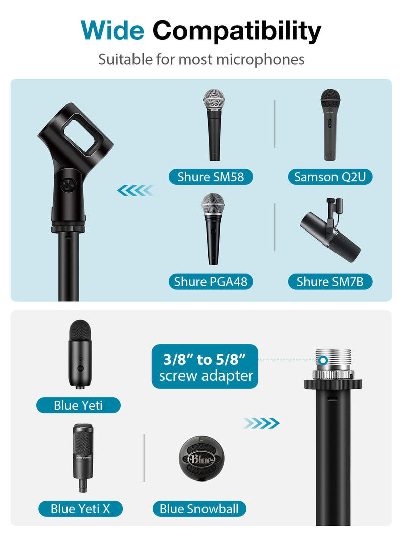 InnoGear Desktop Mic Stand, Adjustable Microphone Stand Desk for Hyper X QuadCast Yeti with Mic Holder Max Clamping Range 58mm, Pop Filter, 3/8" and 5/8" Adapter, Mic Clip