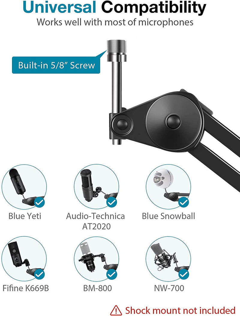 InnoGear Large Microphone Boom Arm Mic Stand Adjustable Clip Studio Suspension Scissor Arm Mount for Blue Snowball, Blue Snowball ICE, Blue Yeti, Blue Yeti X, Blue Yeti Pro, Blue Yeti Nano [UK]