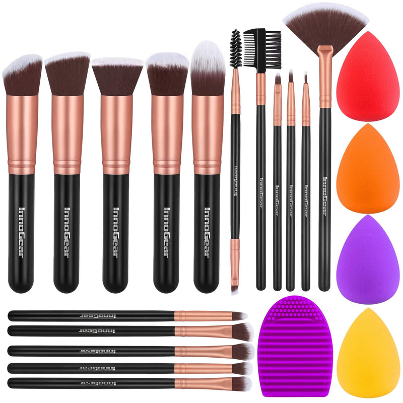 InnoGear Makeup Brushes Set, Professional Cosmetic Brush Set with 16 Makeup Brushes and Sponges and Brush Cleaner for Foundation Powder Concealers Eyeshadows Liquid Cream, Black Golden