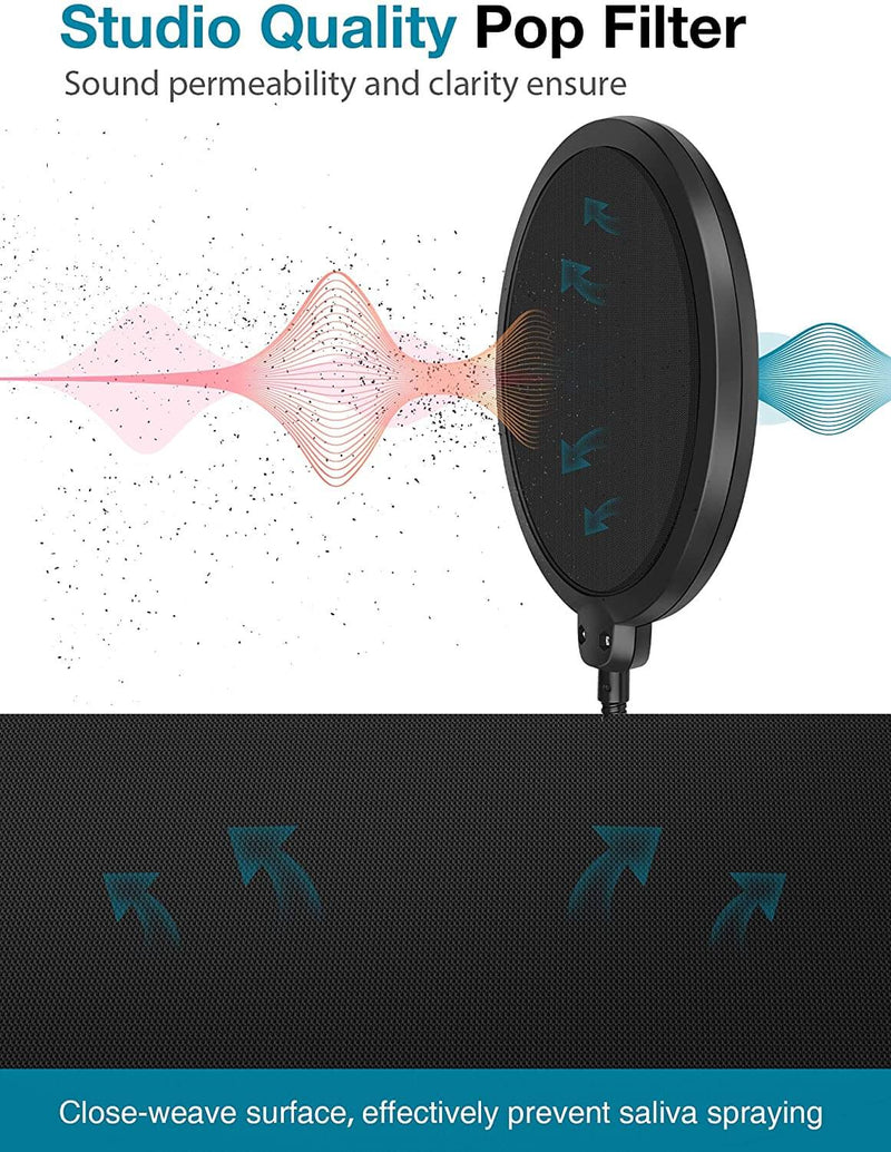 InnoGear Microphone Pop Filter, Enhanced Layers Shield with Flexible Gooseneck Clip Stabilizing Arm [UK]