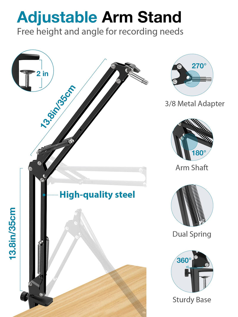 InnoGear Microphone Stand Mic Arm Boom Arm Set with Shock Mount, Mic Clip Holder, Pop Filter, Screw Adapter, Table Mounting Clamp, Five Cable Ties, Professional Recording Equipment [UK]