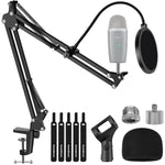 InnoGear Microphone Stand, Adjustable Mic Stand Set for Blue Yeti Nano Suspension Boom Scissor Arm Stand with 5/8" to 3/8" Screw, 5/8" to 1/4 Screw, Nano Mic Windscreen and Dual Layered Mic Pop Filter