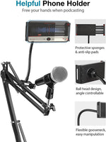 InnoGear Microphone Stand, Mic Stand with Phone Holder, Pop Filter, Shock Mount, Microphone Windscreen, Mic Clip, Table Mounting Clamp, Cable Ties, 3/8'' to 5/8'' Screw Adapter [UK]