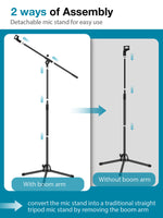 InnoGear Microphone Stand, Detachable Tripod Boom Stand Height Adjustable Heavy Duty Mic Boom Stand with Mic Clip Holder and Metal Base for Singing, Speech, Stage, Wedding, Outdoor Activities