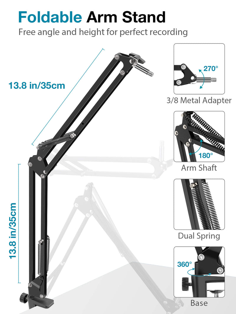 InnoGear Microphone Stand, Adjustable Mic Stand Set for Blue Yeti Nano Suspension Boom Scissor Arm Stand with 5/8" to 3/8" Screw, 5/8" to 1/4 Screw, Nano Mic Windscreen and Dual Layered Mic Pop Filter