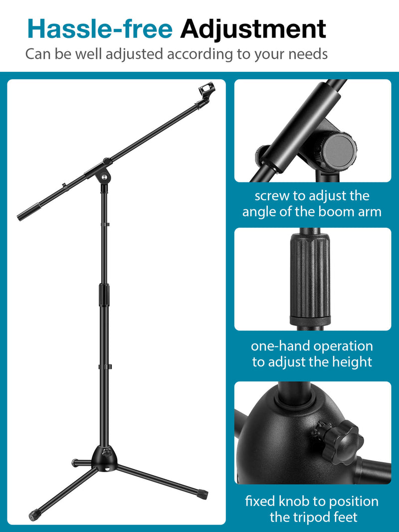 InnoGear Microphone Stand, Detachable Tripod Boom Stand Height Adjustable Heavy Duty Mic Boom Stand with Mic Clip Holder and Metal Base for Singing, Speech, Stage, Wedding, Outdoor Activities