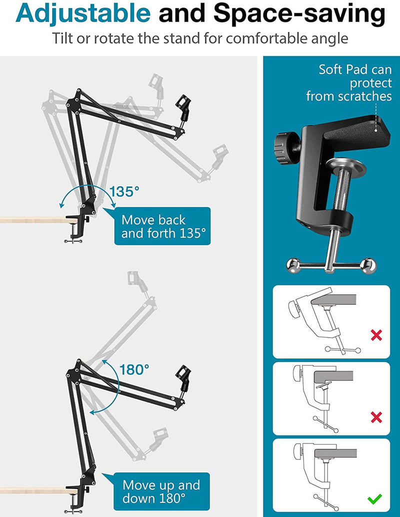 InnoGear Microphone Stand, Mic Stand with Phone Holder, Pop Filter, Shock Mount, Microphone Windscreen, Mic Clip, Table Mounting Clamp, Cable Ties, 3/8'' to 5/8'' Screw Adapter [UK]