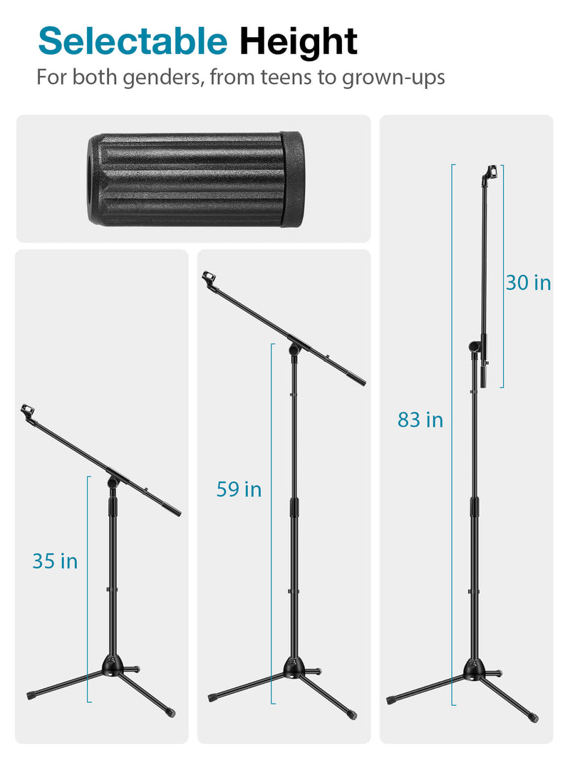 InnoGear Microphone Stand, Detachable Tripod Boom Stand Height Adjustable Heavy Duty Mic Boom Stand with Mic Clip Holder and Metal Base for Singing, Speech, Stage, Wedding, Outdoor Activities